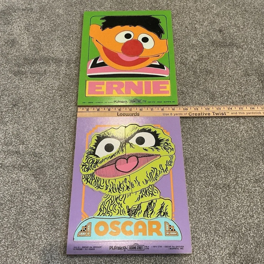 Vintage 1974 Sesame Street Oscar the Grouch and 1973 ERNIE PLAYSKOOL Puzzle  8Pc